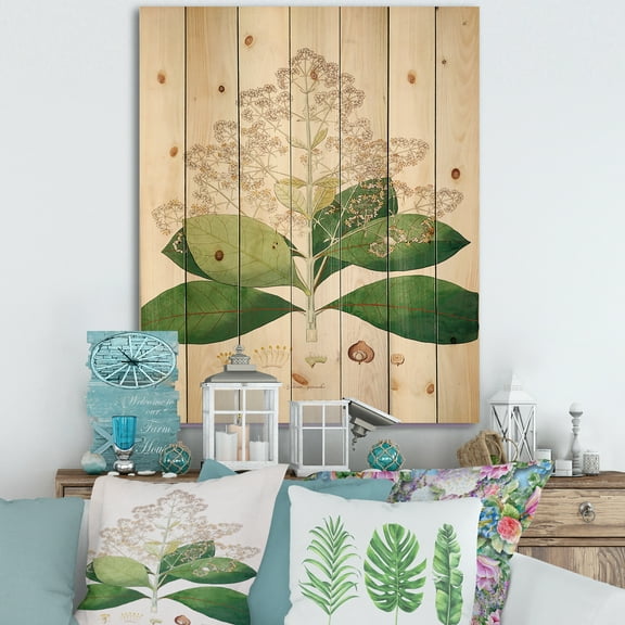 Designart 'Ancient London Plants III' Farmhouse Print on Natural Pine Wood