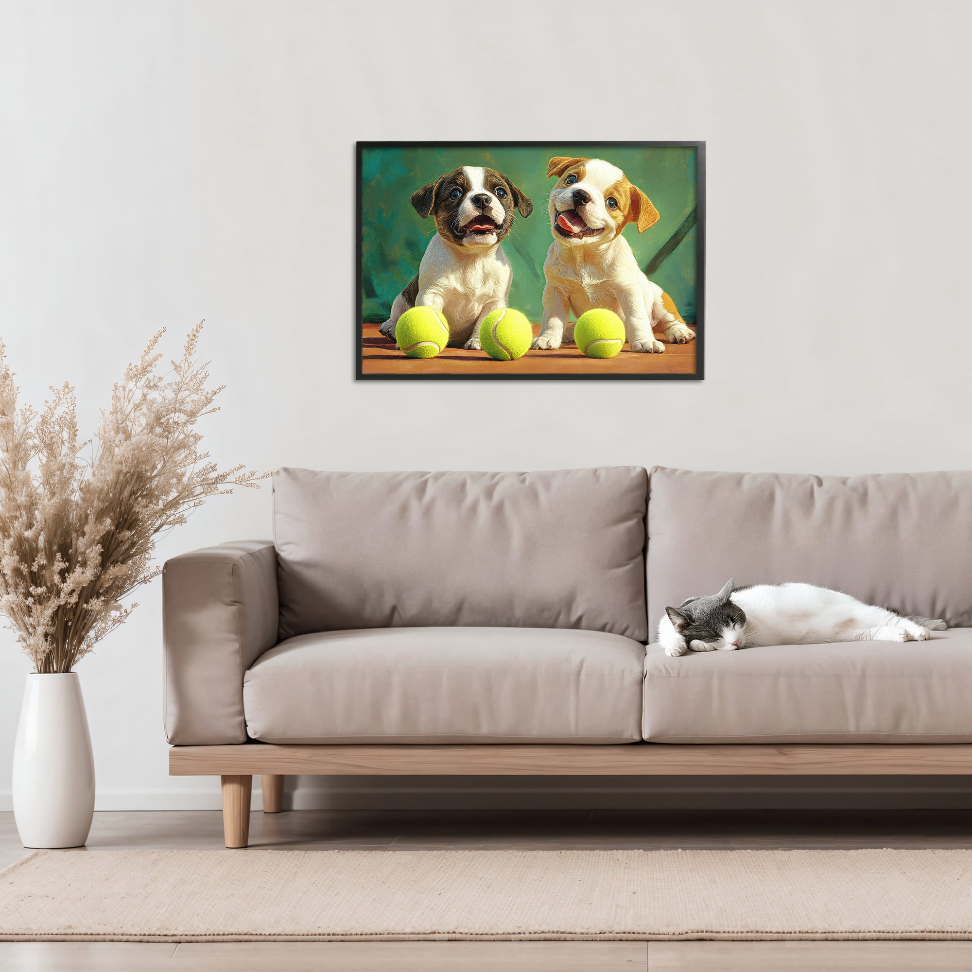 Stupell Industries Adorable Puppies with Tennis Balls Black Framed Giclee Art, design by Imagine It Images