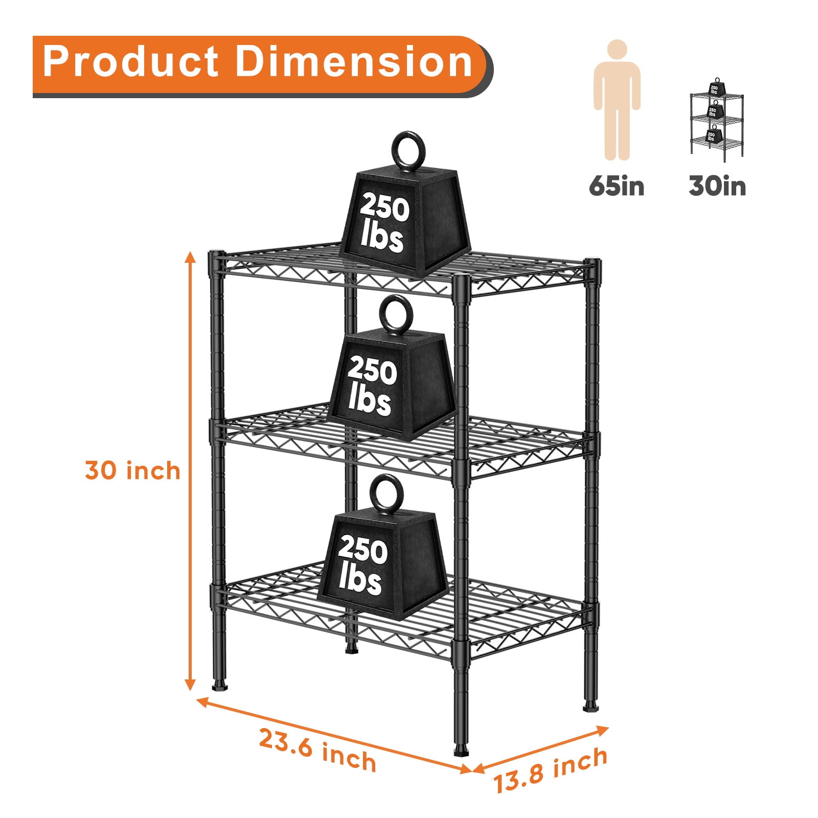 GIANNA 3-Wire Shelving Unit, Metal Storage Shelves, Easy Assembly Home Organizer for Pantry, Kitchen, Garage, Plant, 13.8" D x 23.6" W x 30" H
