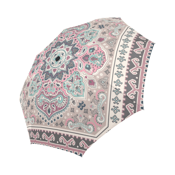SUNENAT Indian Tribal Floral Paisley Mandala Windproof Automatic Foldable Umbrella, Travel Unbreakable Compact Sun And Rain Umbrella UV Protection