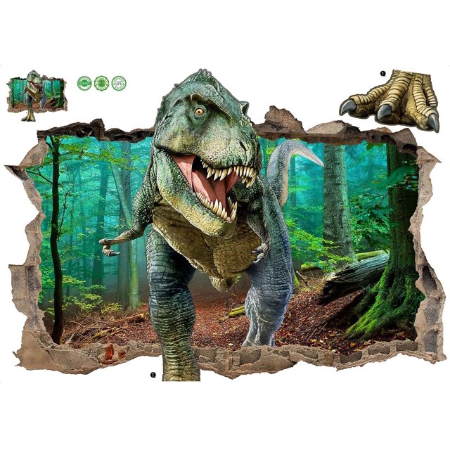 Pegatinas de pared con diseño de dinosaurios del bosque, pegatinas de pared con aspecto de animal en 3D para decoración de paredes de dormitorios