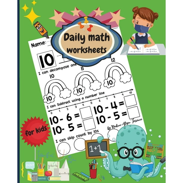 Daily math worksheets for kids: Beginner Math Preschool Learning Book with Counting numbers up to 10, Subtracting, Tracing numbers and Matching ...