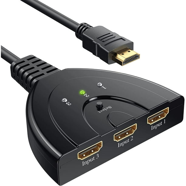 brud lineær Taktil sans HDMI Switch 4K, 3 Port HDMI Switcher 3x1 HDMI Splitter Hub 3 in 1 Out with  Pigtail Cable Supports 4K 3D HD - Walmart.com