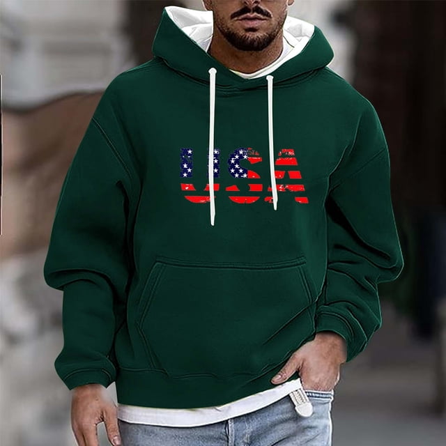 Sudadera con capucha para hombre, informal, a la moda, con estampado, con cordón, de manga larga, de poliéster