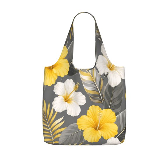Elegant Yellow Botanical Floral Foldable Reusable Shopping Bag Large Capacity Tote Handbag Storage Pouch for Travel Work