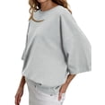 thumbnail image 3 of Crew Neck Half Sleeve Women Loose Solid Color T-shirt Tops, 3 of 7