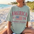 thumbnail image 3 of Retro America 4th of July T-Shirt, Preppy USA 1776 Sweet Land of Liberty Patriotic Tee, Unisex Garment Dyed Cotton Shirt, 3 of 7