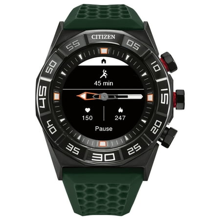Citizen - CZ Smart 44mm Black IP Stainless Steel Case Hybrid Heart Rate Smartwatch with Silicone Strap - Green