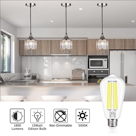 Vintage LED Edison Bulb, 15W, Equivalent 150W, Daylight White 5000K, Non-Dimmable LED Filament Light Bulb, E26 Base, 1800LM, Clear Glass for Kitchen ...