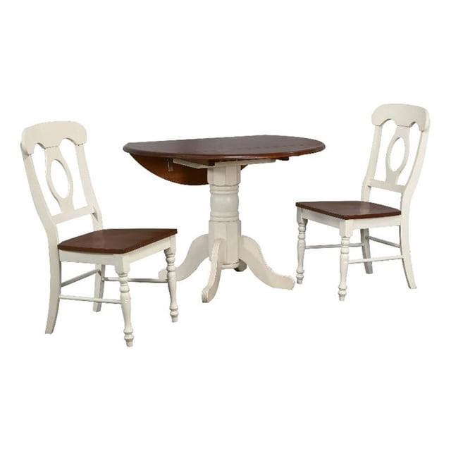 Sunset Trading Andrews Ensemble de Salle à Manger 3 Pcs Rond 42 Pouces Napoleon à Feuilles Tombantes en Bois Blanc