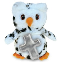 DolliBu White Owl Bird Stuffed Animal with Silver Cross Religious Baby Baptism Gifts for Boys and Girls, Dedication Christening Gifts Plush Prayer Toy Healing Stuffed Animal - 8.5 Inches