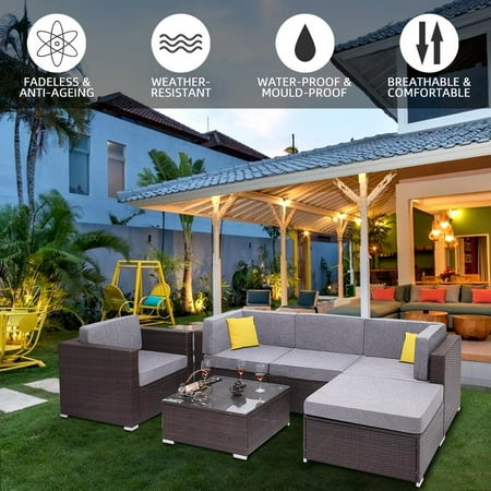 Sofa Garden Milano UBesGoo 6 Pieces Outdoor Furniture Sofa Set Garden Patio PE Wicker Rattan Chairs Corner Set with Cushions ()