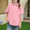 thumbnail image 5 of OIOLOYJM Girls Short Sleeve Dress Shirts Kids Spring Summer Cozy Soft School Uniform Casual Button Down Lapel Collared Shirt Pink 7-8 Year, 5 of 5