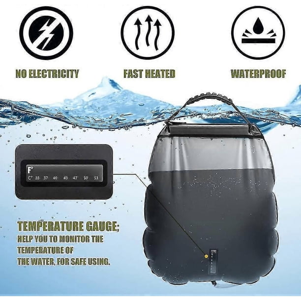 Bolsa de ducha solar. Bolsa de ducha de viaje para camping de 20 l, portátil, con agua caliente y energía solar.