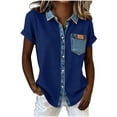 thumbnail image 3 of Craaazy Womens Loose Fit Prints Patchwork Collared Short Sleeve Topss Casual Button Down Shirts for Summer Gifts, 3 of 5