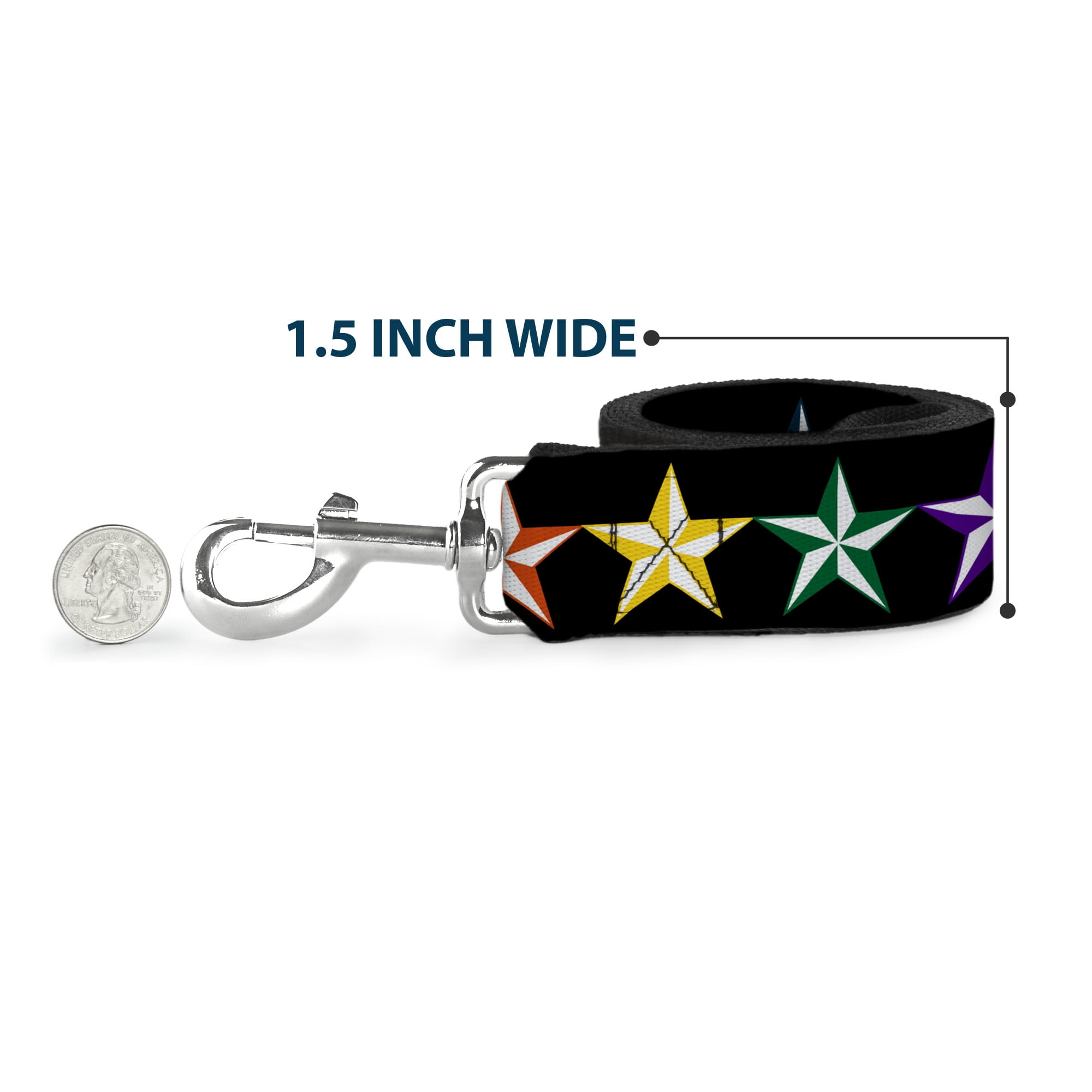Buckle-Down Pet Leash, Dog Leash, Nautical Star Black Multi Color, 6 Feet Long 1.0 Inch Wide