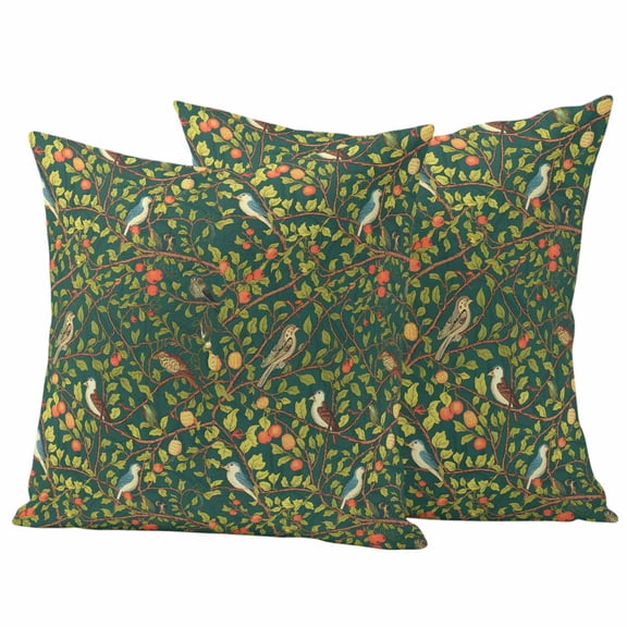 Botanical Birds Outdoor Waterproof Pillow Covers, Art Abstract Leaves Green Decorative Square Throw Pillowcase Sofa Cushion Sham for Patio/Couch/Chair, 16"x16" 2 Pack