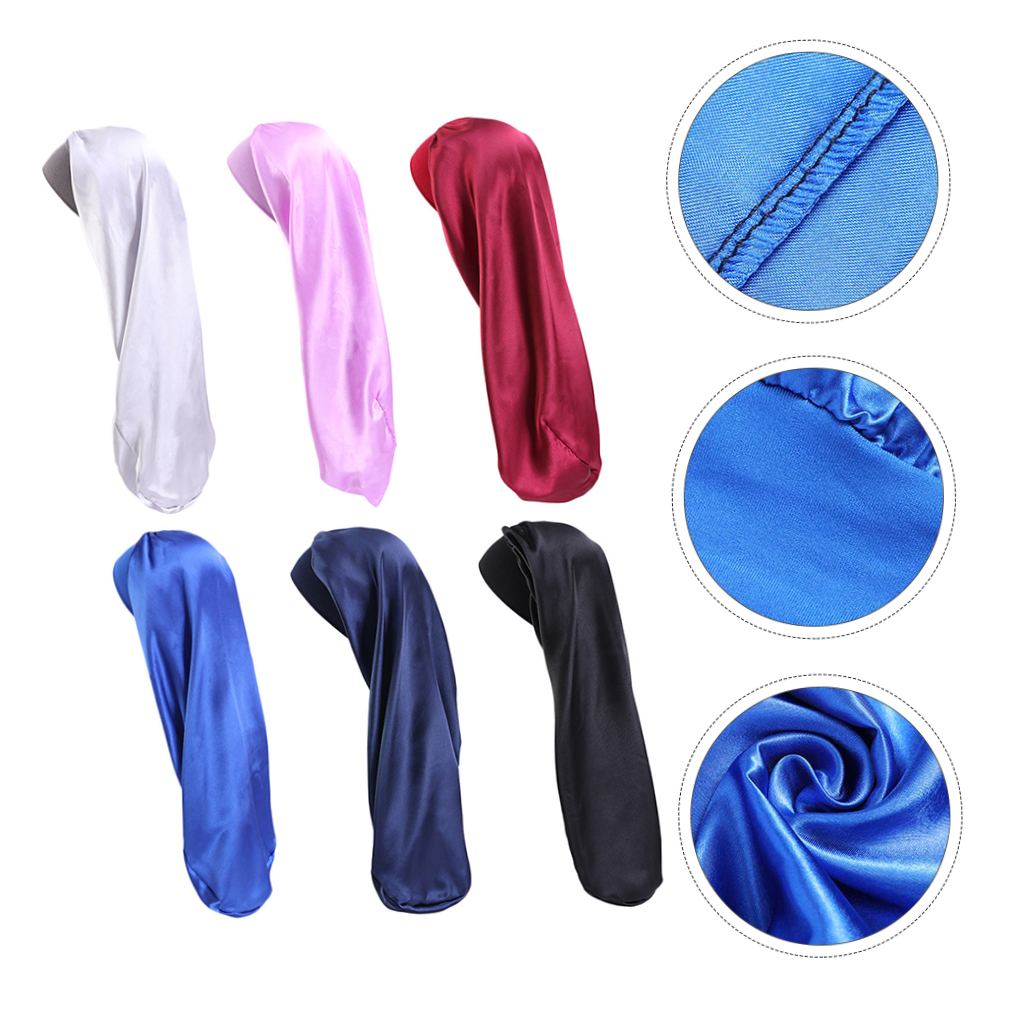 LEORX 6Pcs Satin Cap for Long Hair Sleep Hair Bonnet Assorted Color for Adults