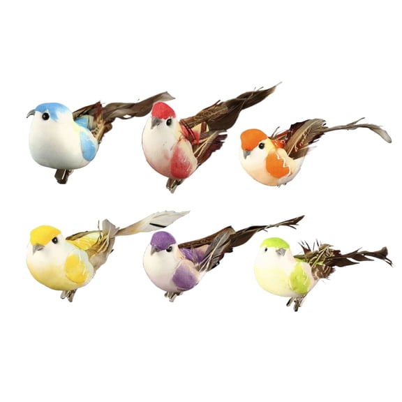 Clearance Under $1.4, 6 Pack Artificial Bird Clips, Simulation Feather Bird Decorations, Christmas Garden Tree Branch Ornaments
