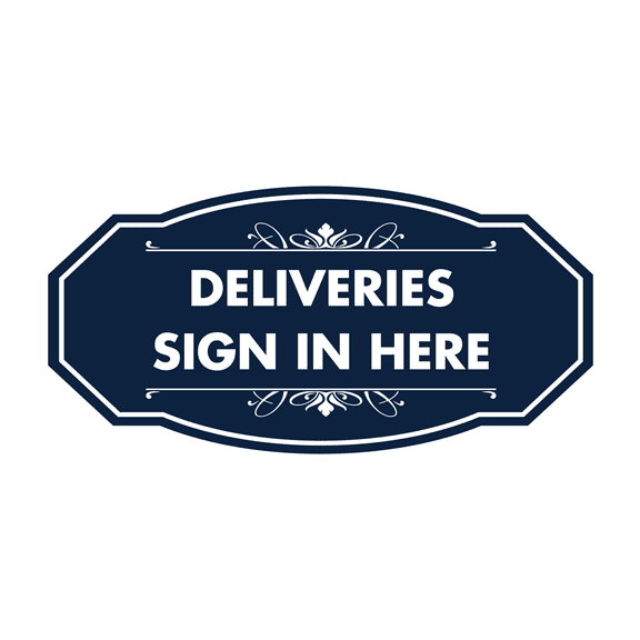 Victorian Deliveries Sign in Here Sign (Navy Blue / White) - Large