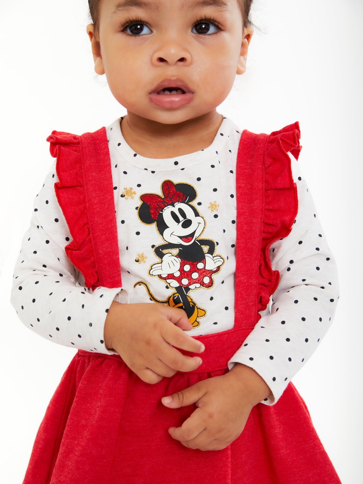 Disney Minnie Mouse Baby Girl Top, Pinafore and Tights Outfit Set, 3-Piece, Sizes 0/3-24 Months