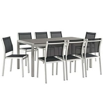 Modway Shore 9 Piece Outdoor Patio Aluminum Dining Set in Silver Black