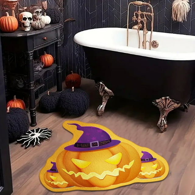 DPTALR Halloween Velvet Floor Mat Alien Spooky Entry Door Mat Water Absorbent Antislip Bathroom Foot Mat