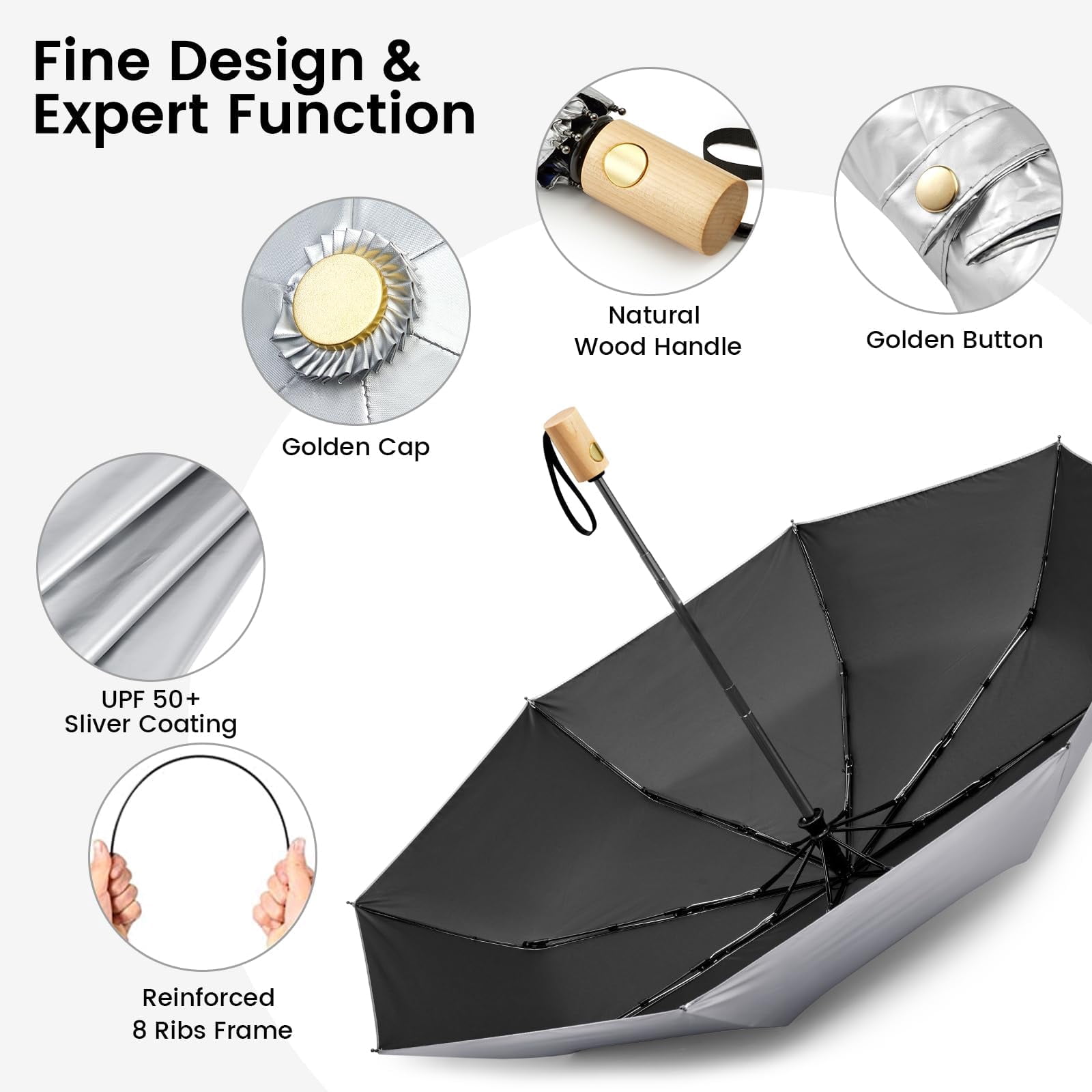 G4Free UPF 50+ UV Protection Travel Sun Umbrella Compact 42 Inch Small UV Blocking SPF Umbrella Auto Open Close