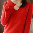 thumbnail image 6 of Scyoekwg Womens Tops V-Neck Knitted Sweater Fall Tops Trendy Solid Color Dressy Casual Blouses Loose Long Sleeve T Shirts Lightweight Pullover (Red,XXL), 6 of 7