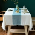 thumbnail image 4 of Tablecloth, Embroidered Table Cloth Cotton Linen Wrinkle Free Tablecloths Washable Dust-Proof Table Cover for Kitchen Dinning Party (Rectangle/Oblong, 55 x 86 Inch, Sky Blue), 4 of 5
