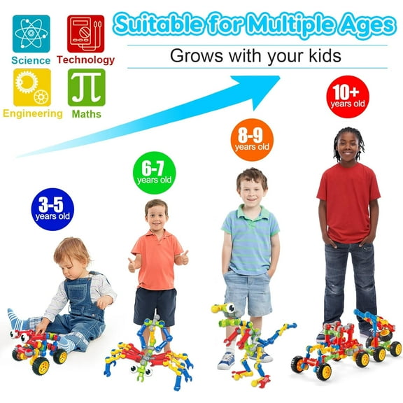 STEM Building Toys for Kids 3-8 Years, 125 Pcs Educational  Blocks with Idea Booklet