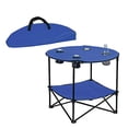 thumbnail image 1 of Preferred Nation | 2 Tier Folding Camping Table with 4 Mesh Cup Holders Blue | Polyester with Metal Frame | Compact, Convenient Carry Case Included | Side Table for Tailgate, Outdoor Picnic, Games, Be, 1 of 1