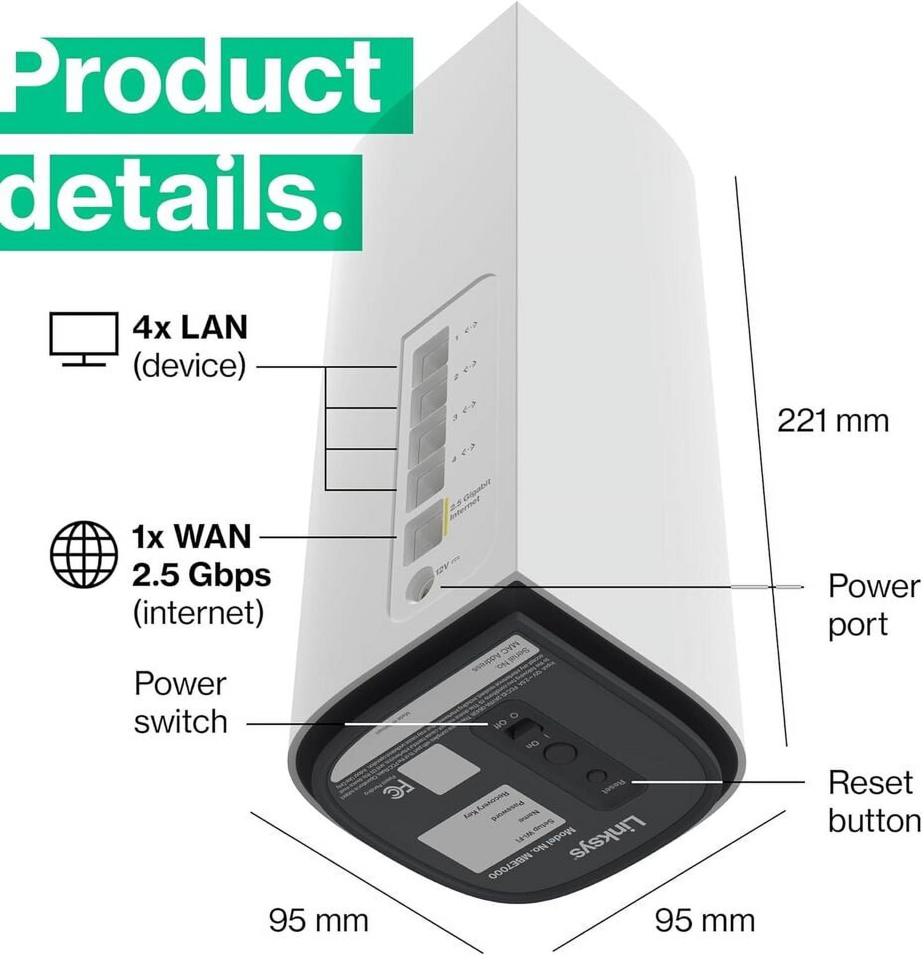 Linksys Velop Pro 7 WiFi Mesh System | Two Cognitive Mesh Tri-Band routers with Over 10 Gbps Speeds | Whole Home Coverage up to 6,000 sq. ft. | Connect 200+ Devices | 2 Pack MBE7002 | 2023 Release