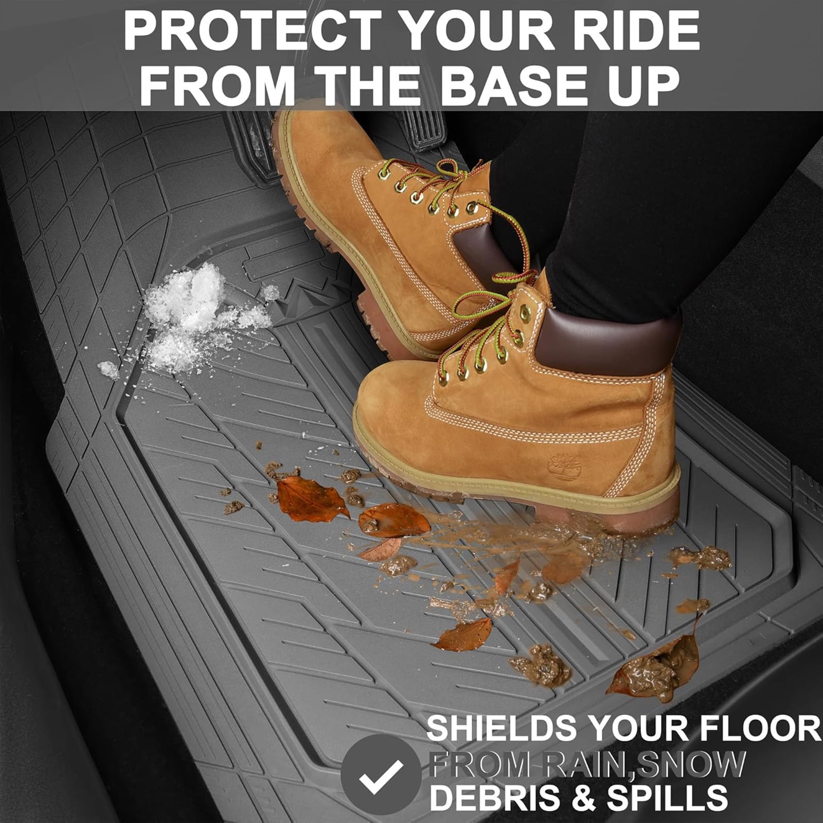 CAR GRAND Heavy Rubber Car Floor Mats, Deep Waterproof Car Mats All Weather, Universal Trim-to Fit Automotive Floor Mats for Car SUV Truck Van, Durable Floor Liners All Gray
