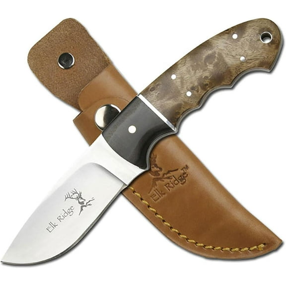 Elk Ridge ER-128 Fixed Blade Knife - 4.25" 3Cr13 Stainless Steel Drop Point Blade, Wood Handle, Full Tang Outdoor Hunting Survival Tactical Knife