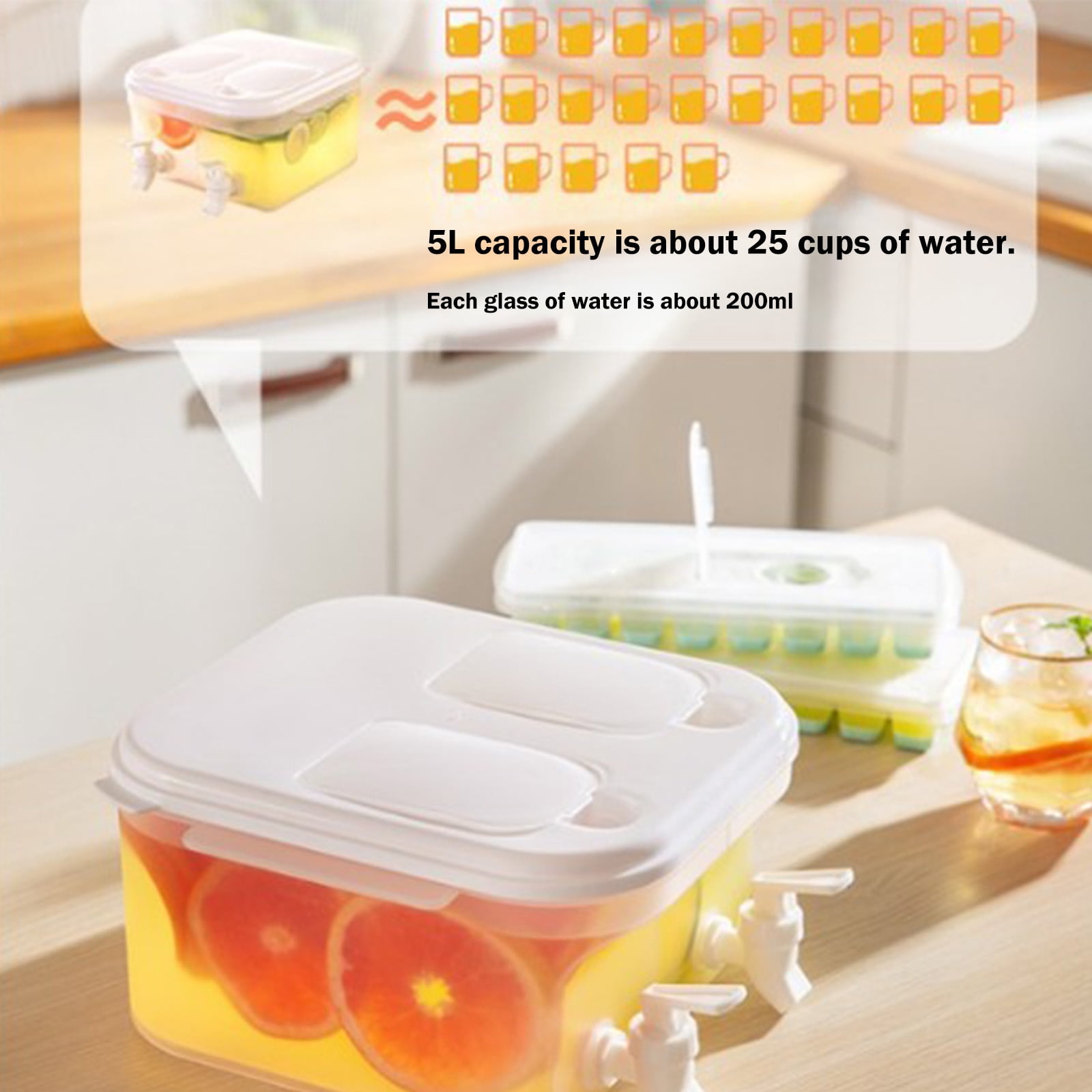 Wovilon 5L 1.32 Gallon Cold Kettle With Faucet Plastic Refrigerator Beverage Dispenser With Faucet Large Capacity Party Beverage Ice Syrup Jug Fruit Tea Pot Bucket