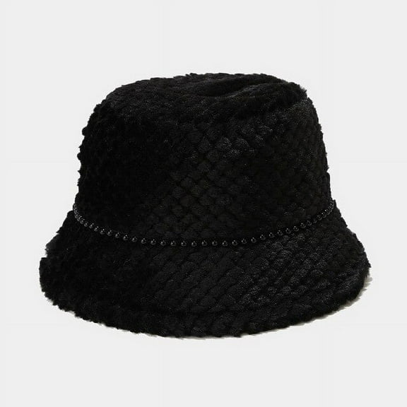 CoCopeanut New Fine Lattice Hats for Women Autumn Winter Pearl Bucket Hats Lamb Plush Soft Warm Fisherman Hat Panama Casual Caps Lady Flat