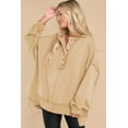 thumbnail image 3 of SHEWIN Women's Henley Sweatshirt Casual Oversized Button Henley Neck Pullover Sweatshirts for Women Light Patchwork Plus Size Shirts Khaki, 3 of 11