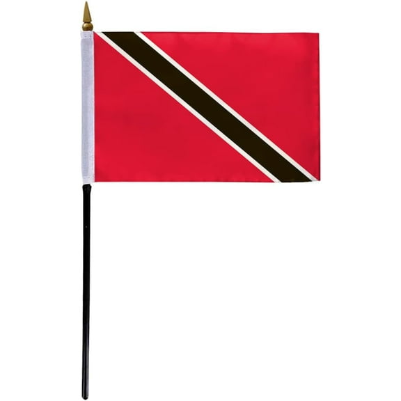 AGAS Trinidad and Tobago Flag 4x6 inch - 11" Plastic Pole 100% Polyester Stitched Edges Tobagonian Mini Flag on a Stick
