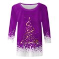 thumbnail image 4 of Womens Christmas Tops 3/4 Sleeve Shirts Christmas Tree Print Crewneck Printed Flower Loose Side Split Tunic Holiday Graphic Tees Blouses, 4 of 4