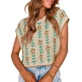 thumbnail image 5 of Cap Sleeve Flower Print Women Casual Knit Crop Tops Sweater Vest, 5 of 6