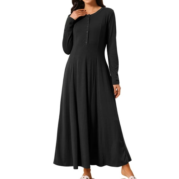 DARING DIVA Long Button Fit Long Sleeve Flowy A-Line Maxi Dress S Black