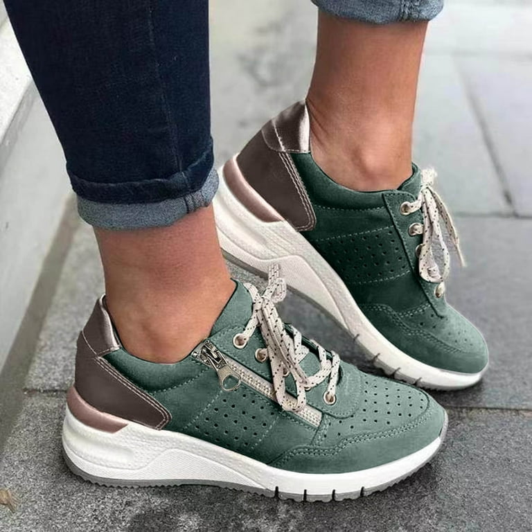 Mostsola Wedge Sneakers for Women Suede Lace up Casual Walking