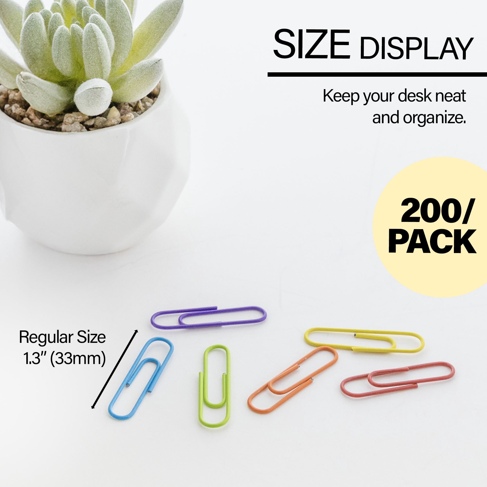 BAZIC Paper Clips Regular 33mm, Small Color Paper Clip (200/Pack), 24-Packs