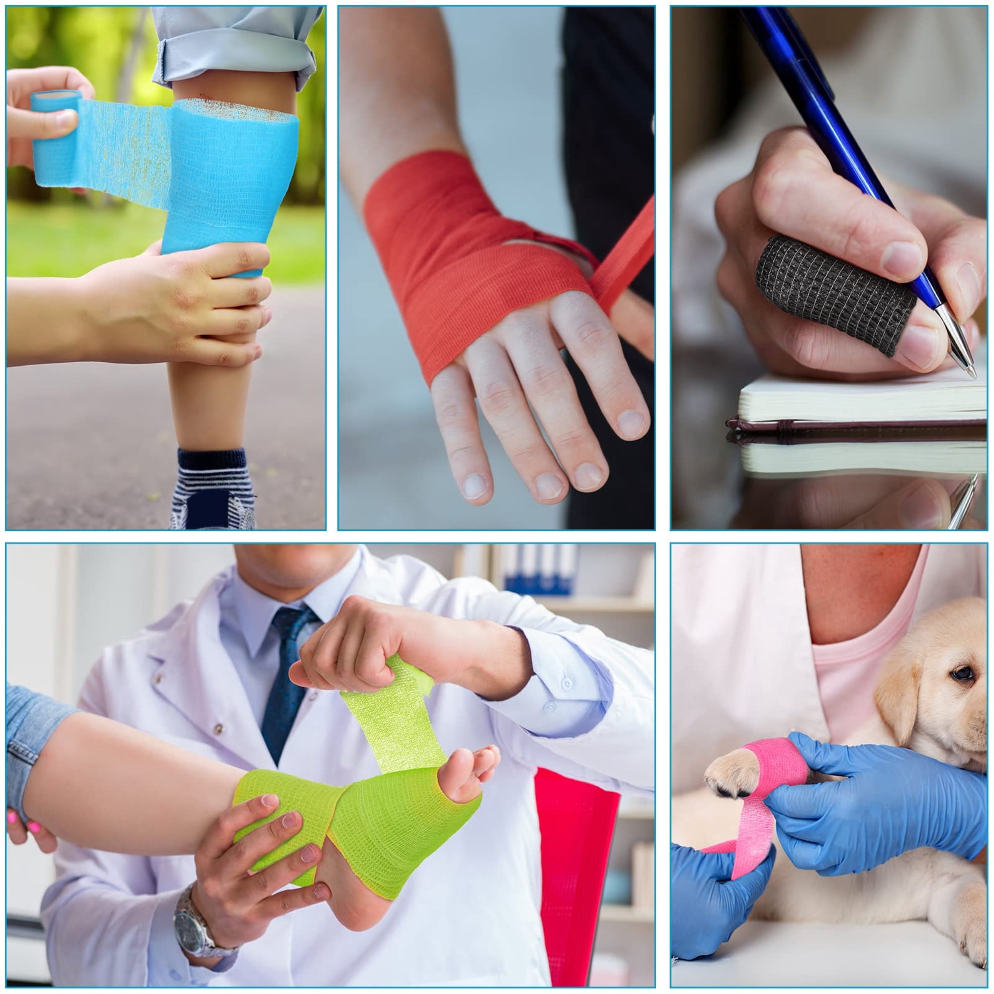 64 Rolls Self Adhesive Stretch Bandage Wrap 1 inch x 4.9 Yards, Adherent Cohesive Vet Tape for First Aid, Wrist and Ankle Swelling, Animals, Pets, Sports (16 Colors)