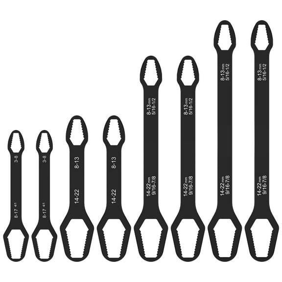 8Pcs Multifunctional Wrench Set Double-head Torx Wrench 5/16inch-7/8inch and 1/8inch-11/16inch Self-tightening Spanner Hand Tools Heavy Duty Metal Ratchet Wrench for Car Bicycle Repair