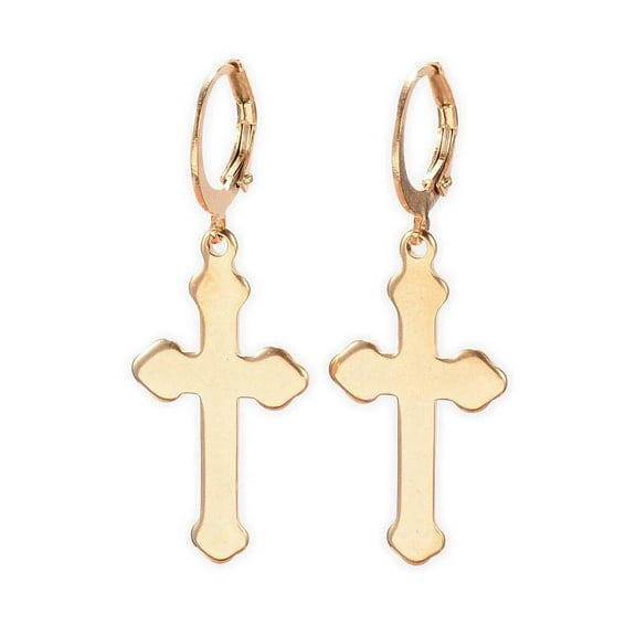 304 Stainless Steel Leverback Earrings Cross Gold 41Mm Pin: 1Mm A156