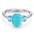 thumbnail image 3 of Gem Stone King 925 Sterling Silver Green Turquoise and Swiss Blue Topaz Engagement Ring for Women | 2.21 Cttw | Oval 9X7MM | Gemstone Birthstone | Size 5, 3 of 6