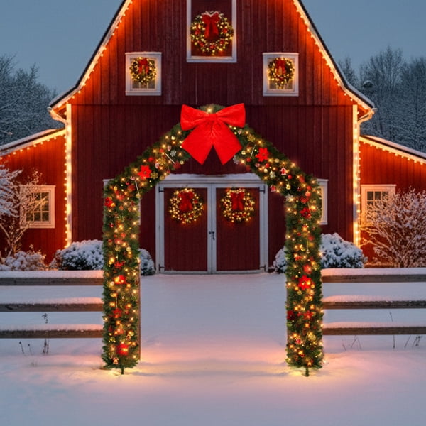 8.5FT Christmas Artificial Tree Archway, 1650 PVC Branch Tips, 350 Warm White LED Lights for Patio, Living Room, Store Entrance