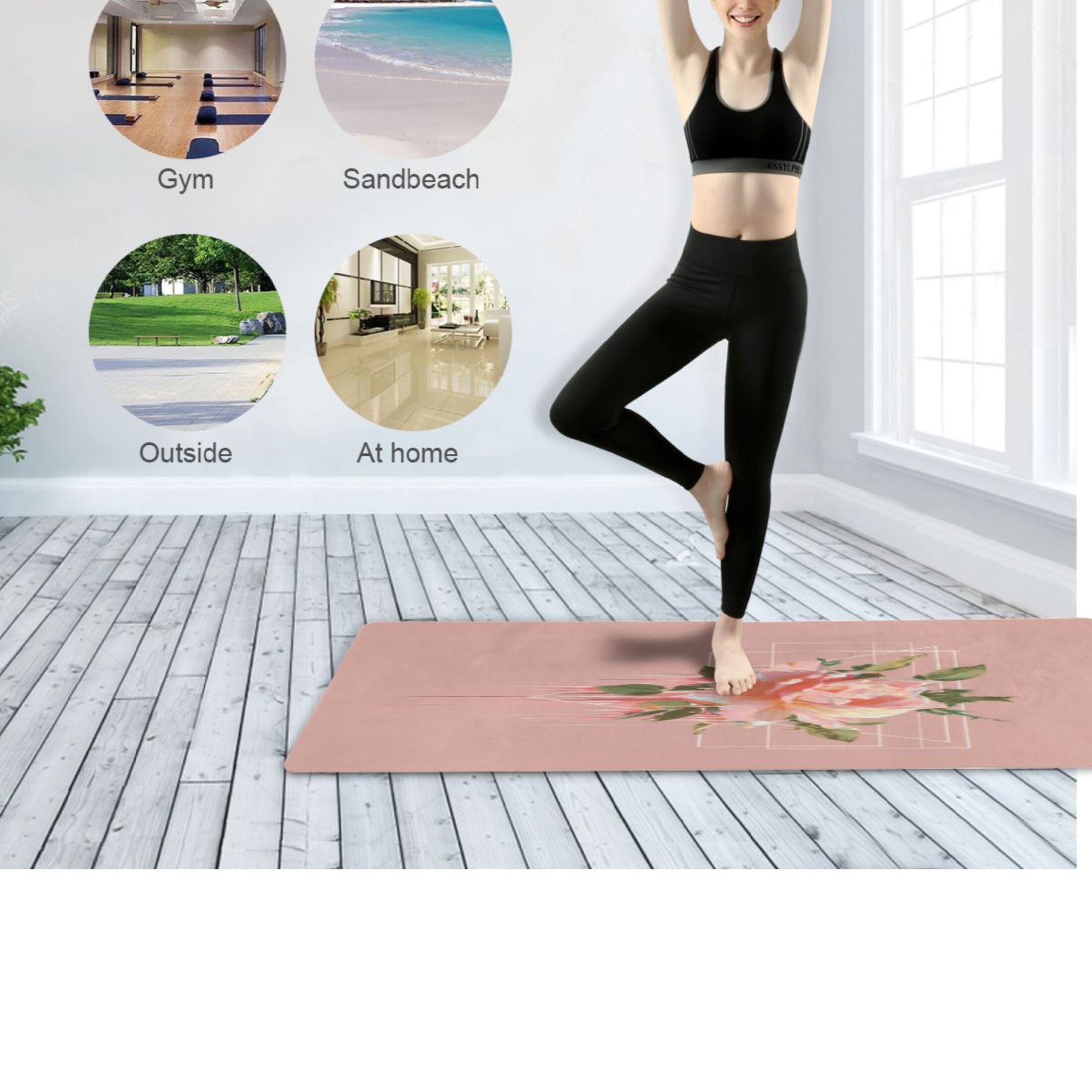 BZSMCE Yoga Mat Women Fitness Mat Pink Blossom Pattern